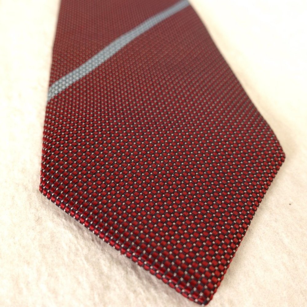 TAKASHIMAYA Men's Red Wine Light Blue Striped Neck Tie Business Classic Textured - Picture 10 of 13
